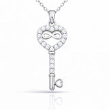 Elegant Sterling Silver Zirconia Heart Infinity Key Necklace