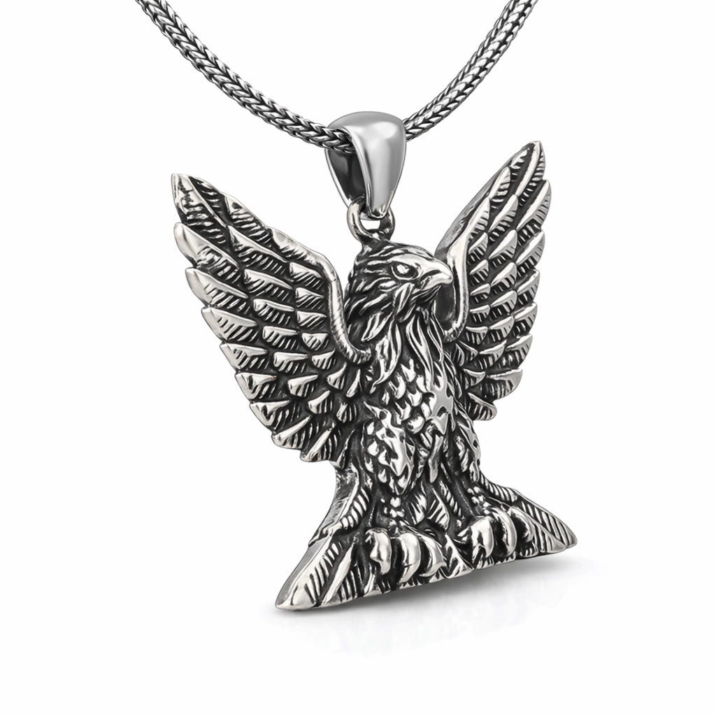 Men's Sterling Silver Eagle Pendant Necklace - Bold Statement