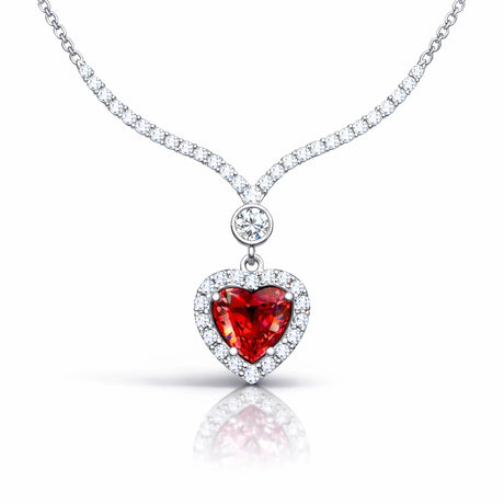 Necklace - Sterling Silver Red Heart Zircon Halo Pendant