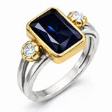Ring - Two-Tone Dark Blue Zirconia Bezel Set Statement Ring