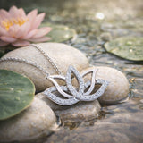 Necklace - Sterling Silver Sparkling Lotus Flower Pendant