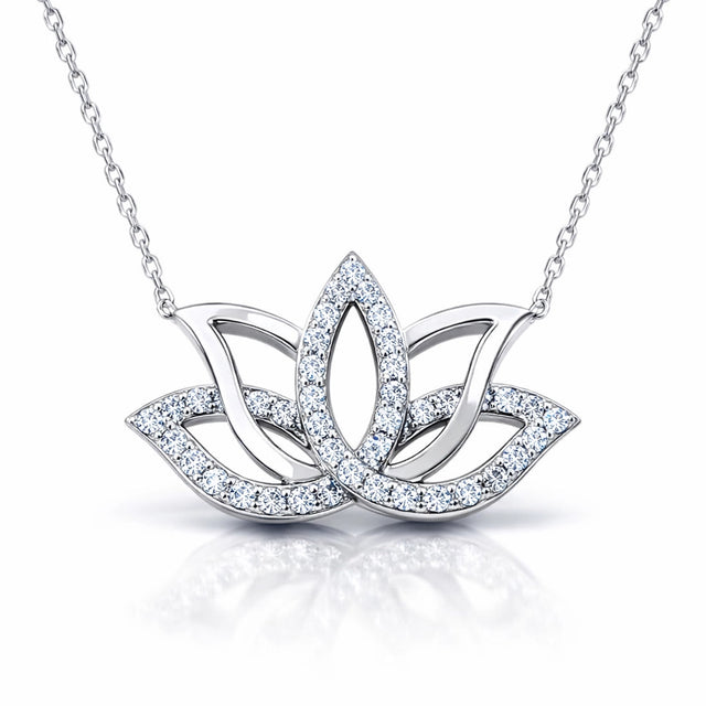 Necklace - Sterling Silver Sparkling Lotus Flower Pendant