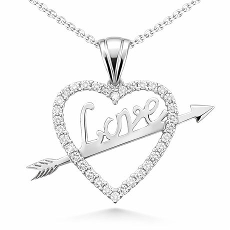 Dazzling Sterling Silver Love Heart Arrow Pendant Necklace