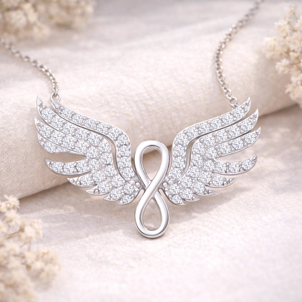 Zilveren Angel Wing Infinity Ketting - Sprankelende CZ Stenen