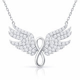Sterling Silver Angel Wing Infinity Necklace - Dazzling CZ Stones