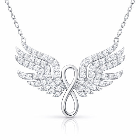 Sterling Silver Angel Wing Infinity Necklace - Dazzling CZ Stones