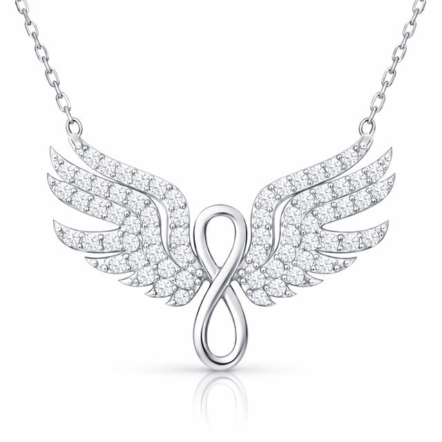 Sterling Silver Angel Wing Infinity Necklace - Dazzling CZ Stones
