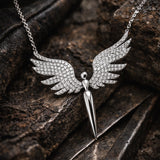 Sterling Silver Angel Wing Necklace - Sparkling Cubic Zirconia Pendant