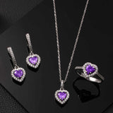 Schmuckset aus Sterlingsilber mit Amethyst-Herz-Halo für Damen