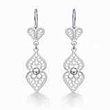 Sterling Silver Filigree Heart Drop Earrings