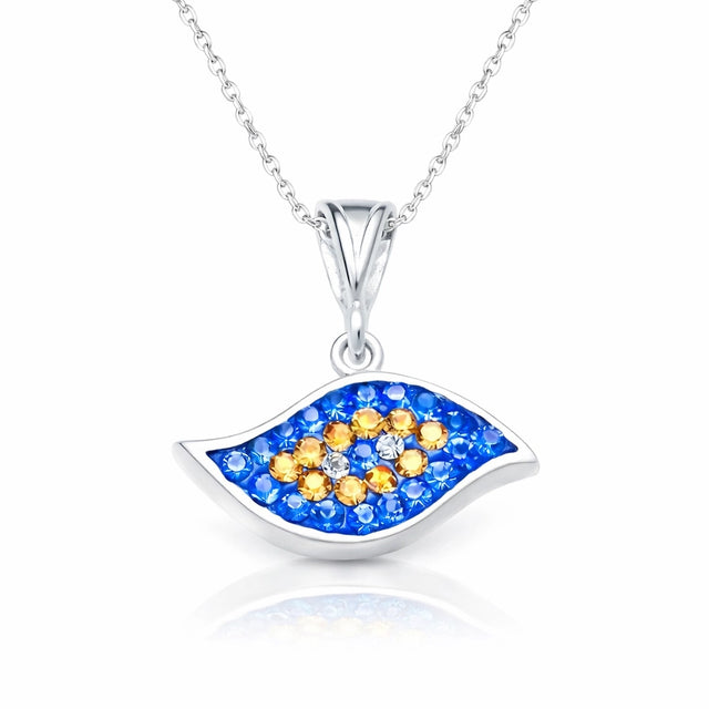 Sterling Silver Evil Eye Protection Necklace - Blue & Yellow Zirconia