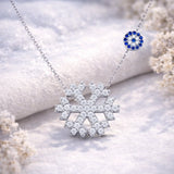 Sterling Silver Necklace - Sparkling Snowflake & Evil Eye Charm