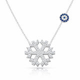Sterling Silver Necklace - Sparkling Snowflake & Evil Eye Charm