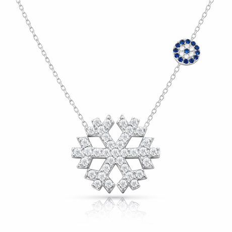 Sterling Silver Necklace - Sparkling Snowflake & Evil Eye Charm