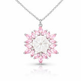Sterling Silver Floral Necklace - Pink Gemstone & Mother-of-Pearl Blossom