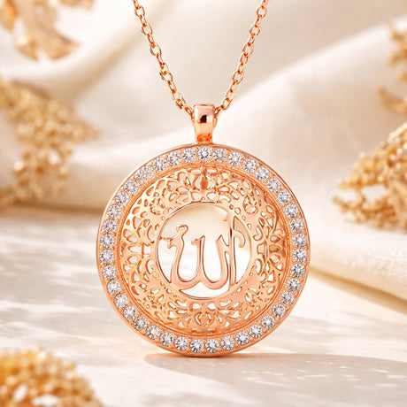 Necklace - Rose Gold Plated Sterling Silver Allah Filigree Pendant