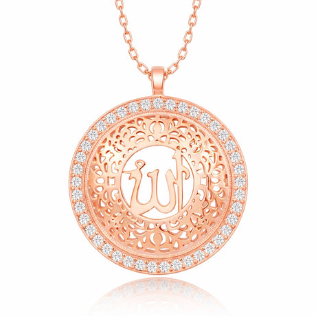 Necklace - Rose Gold Plated Sterling Silver Allah Filigree Pendant