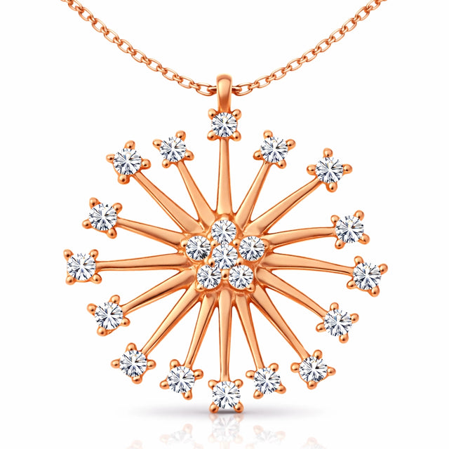 Necklace - Rose Gold Plated Silver Dandelion Starburst CZ Pendant