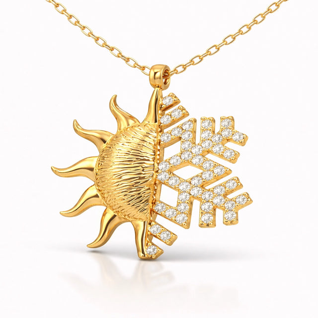Necklace - Gold-Plated Sterling Silver Sun & Snowflake Duality