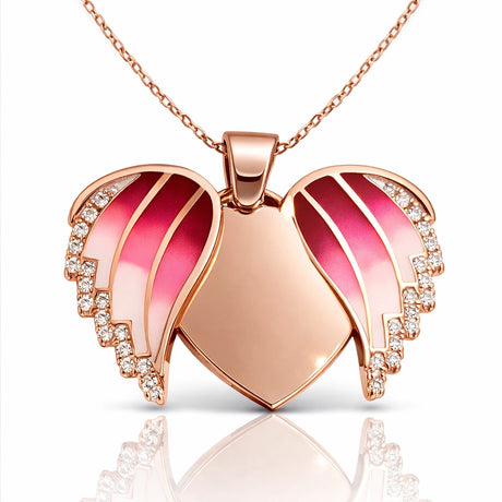 Rose Gold Tone Zirconia & Enamel Petal Heart Pendant Necklace