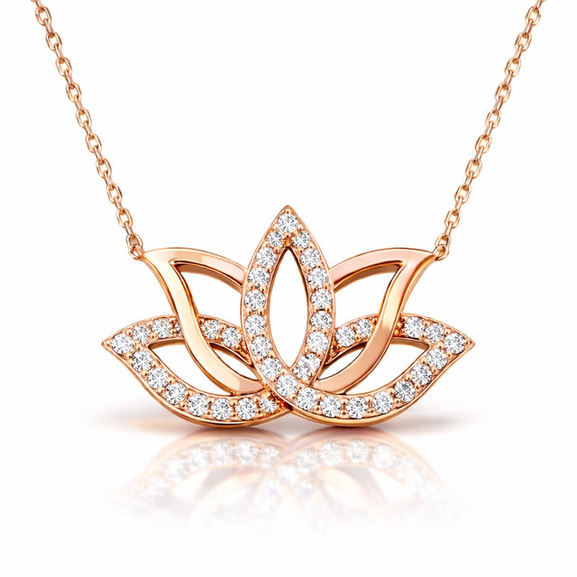 Rose Gold-Tone Lotus Necklace - Elegant Sparkling Gemstones