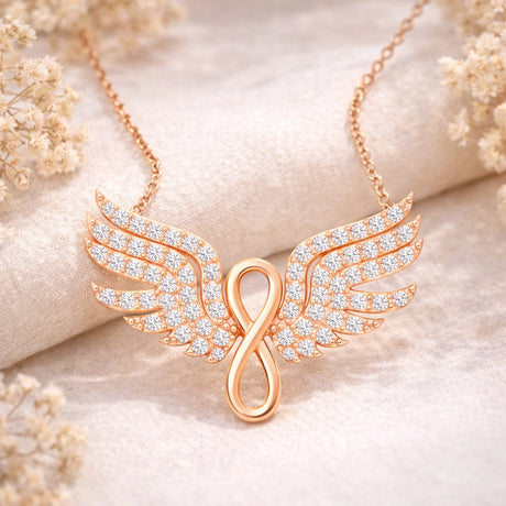 Necklace - Rose Gold Plated Angel Wing Infinity Dazzling Stones