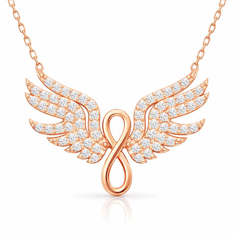 Necklace - Rose Gold Plated Angel Wing Infinity Dazzling Stones