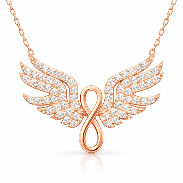 Necklace - Rose Gold Plated Angel Wing Infinity Dazzling Stones