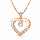 Necklace - Rose Gold Tone Dainty Heart & Solitaire Pendant