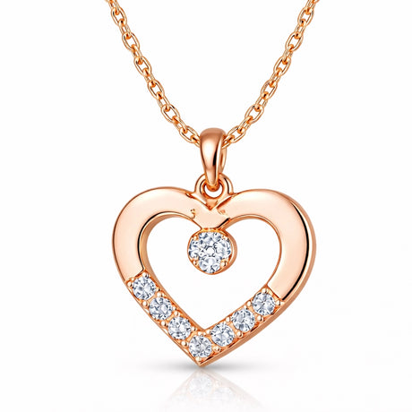 Necklace - Rose Gold Tone Dainty Heart & Solitaire Pendant