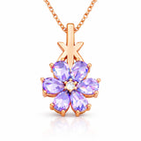 Necklace - Rose Gold-Tone Purple Floral Gemstone Pendant