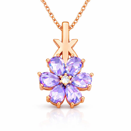 Necklace - Rose Gold-Tone Purple Floral Gemstone Pendant