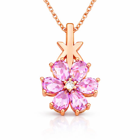 Rose Gold-Tone Pink Blossom Necklace - Elegant Pear Cut Gemstone Pendant
