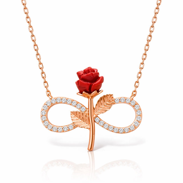 Rose Gold-Tone Infinity Rose Necklace - Sparkling & Romantic