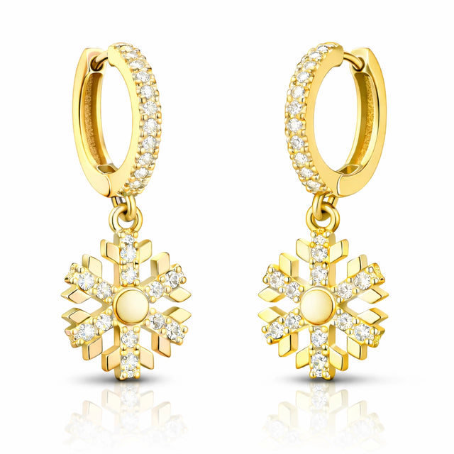 Gold-Tone Snowflake Dangle Hoop Earrings - Sparkling Clear Stones