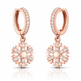 Dangle Hoop Earrings - Rose Gold Plated Snowflake with CZ