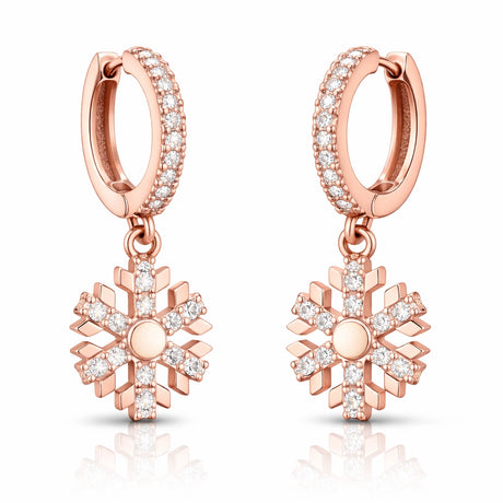 Dangle Hoop Earrings - Rose Gold Plated Snowflake with CZ