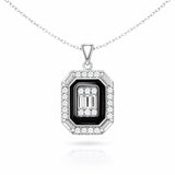 Necklace - Sterling Silver Black Enamel Zirconia Art Deco Pendant