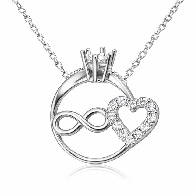 Sterling Silver Zircon Solitaire Ring & Infinity Heart Necklace