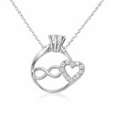 Sterling Silver Zircon Solitaire Ring & Infinity Heart Necklace