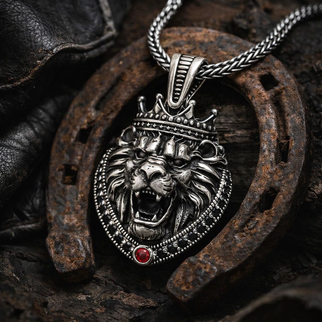 Collier homme - Pendentif lion couronné en argent sterling, pièce maîtresse