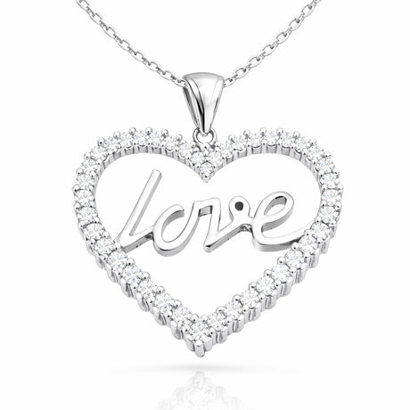 Sterling Silver 'Love' Heart Pendant Necklace with Sparkling Stones
