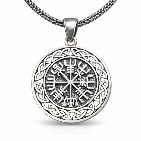 Sterling Silver Vegvisir Viking Compass Necklace - Celtic Knot