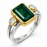 Ring - Sterling Silver & Gold-Tone Emerald-Green Statement