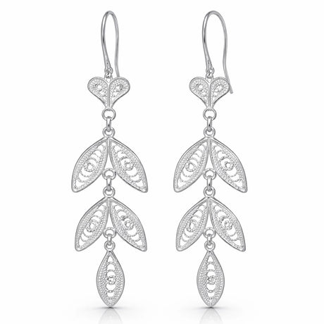 Dangle Earrings - Elegant Sterling Silver Filigree Leaf Drop