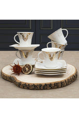 Gural Porselen Caroline Premium 6 - Person Turkish Coffee Set - 12 Pieces - TryAladdin