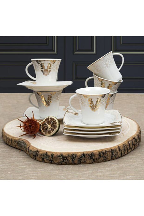 Gural Porselen Caroline Premium 6 - Person Turkish Coffee Set - 12 Pieces - TryAladdin