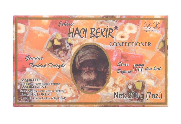 Haci Bekir Exclusive Turkish Delight Assorted - Unique Consistency Lokums (Plain/Rose/Pistachio/Hazelnut) Haci Bekir Turkish Delight