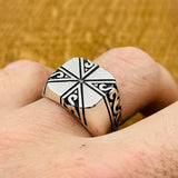 Hand Embroidered Square Model Men's Silver Ring