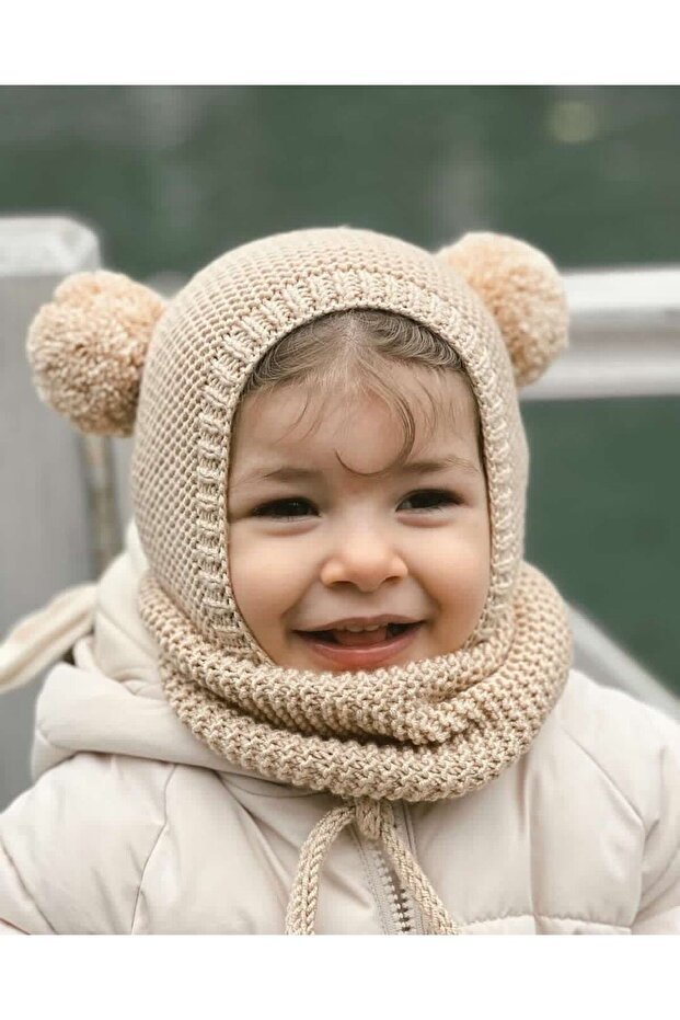 Hand - Knitted Pom - Pom Hat & Neck Warmer Set - TryAladdin
